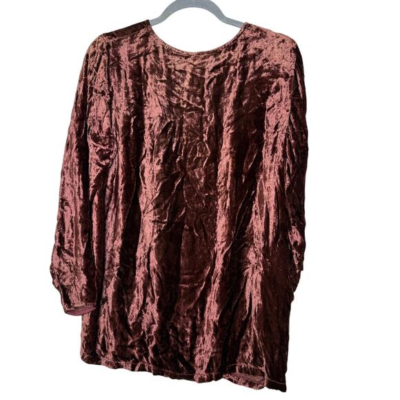 Vintage 90s XTC Crushed Velvet Tunic Top Women's Medium Whimsygoth Copper Brown - Picture 2 of 5